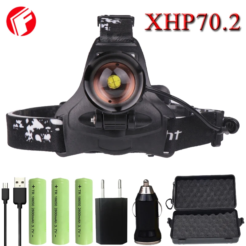 

FX-DZ202806 XHP70.2 50000lumens LED headlamp Rechargeable Headlight high power fishing head lamp18650 battery torch zoom light
