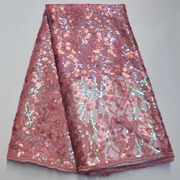 

Newest Arfican Sequins Lace Fabric Dresses,French Organza Embroidery Lace Wedding Fabric, Latest Bridal Pink Tulle Lace Material