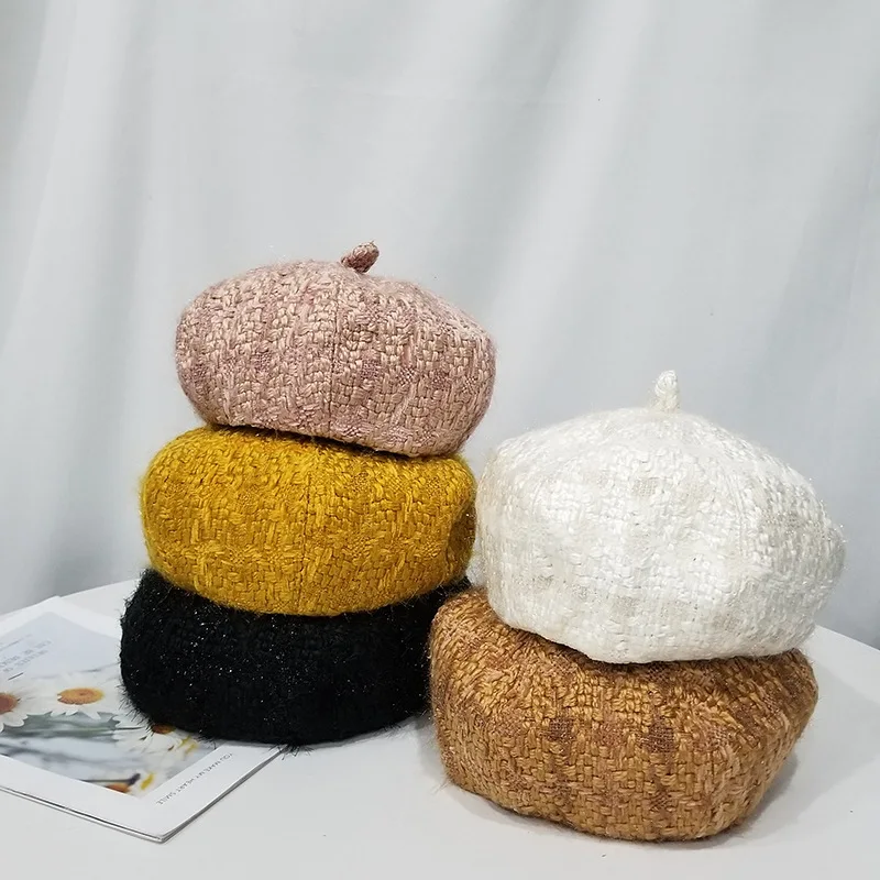 

Early Autumn Hat Yarn Beret Solid Color Warm of Woolen Painter Cap Autumn And Winter Modeling Bowler Hat bei lei mao Women's