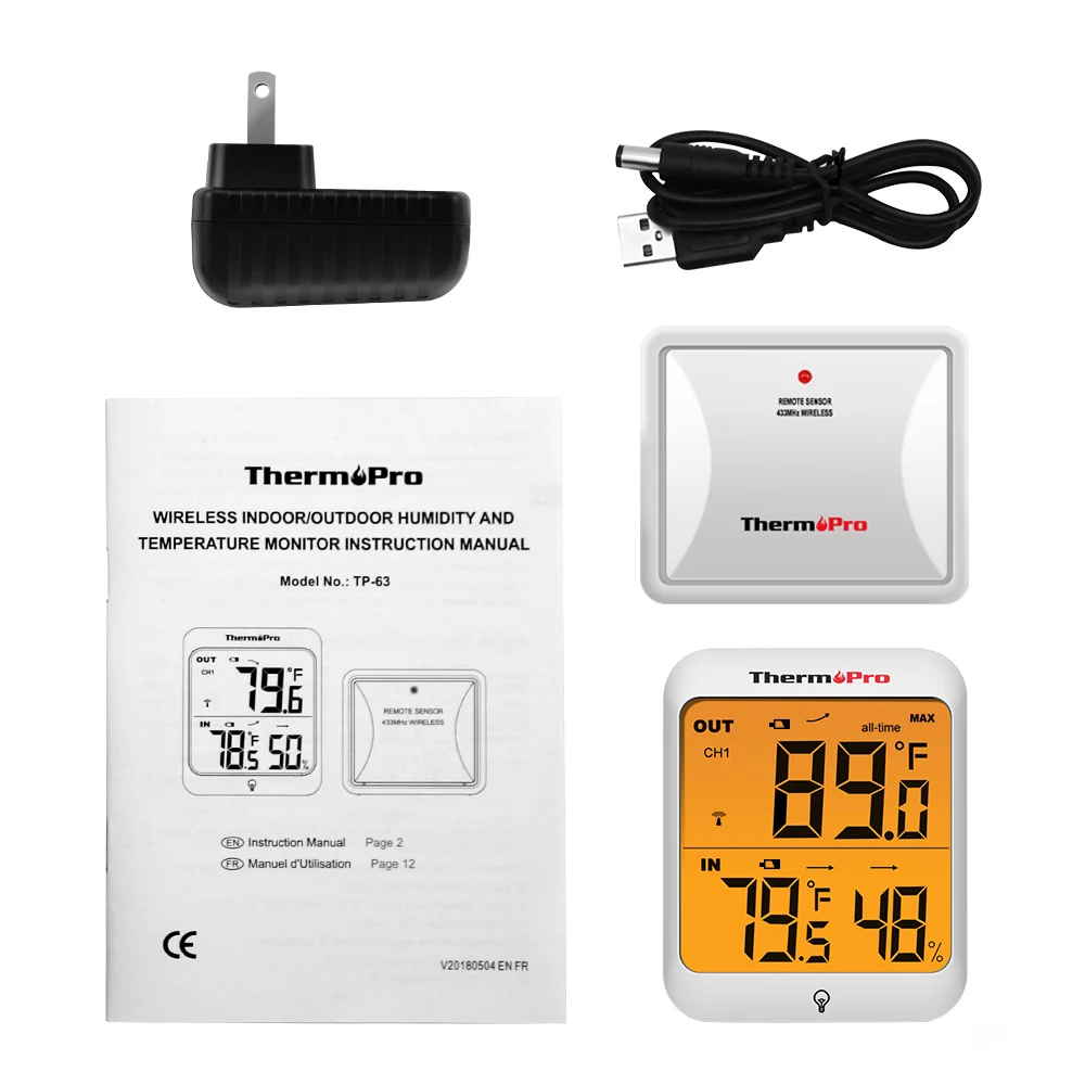 ThermoPro TP63 60 м беспроводной гигрометр термометр влажность цифровой Открытый термометр метеостанция с подсветкой