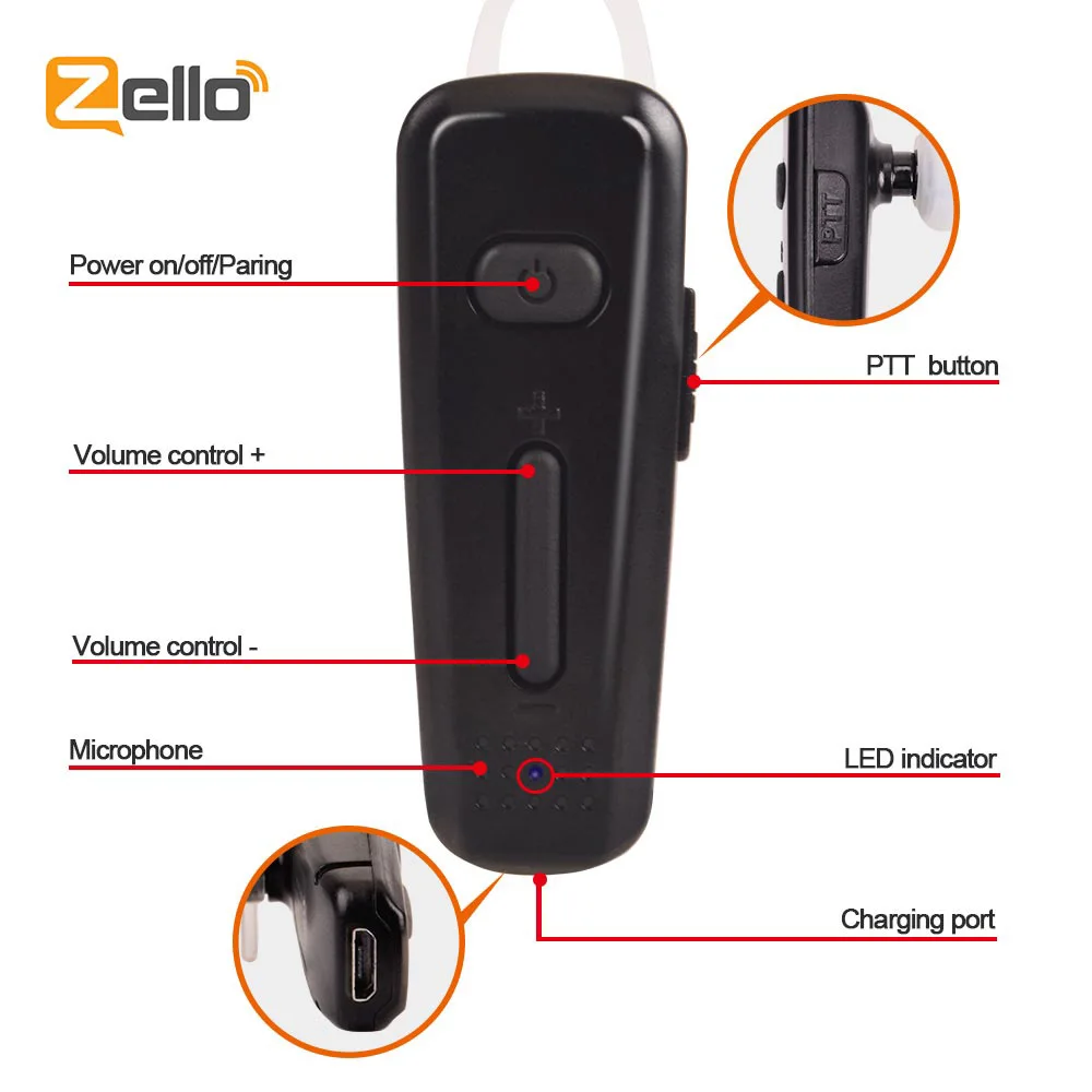 Bluetooth sem Fio Alto-falante Microfone Fone de Ouvido Zello Ptt Bluetooth para Android Ios Sistema Hb680ap Preto Fone de Ouvido Novo2023 - Image 4