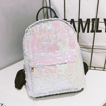 

Woman Travel Fabala Shoulder Bag Large Capacity Girls Bling Glitter Rucksack Personality Casual Sequins