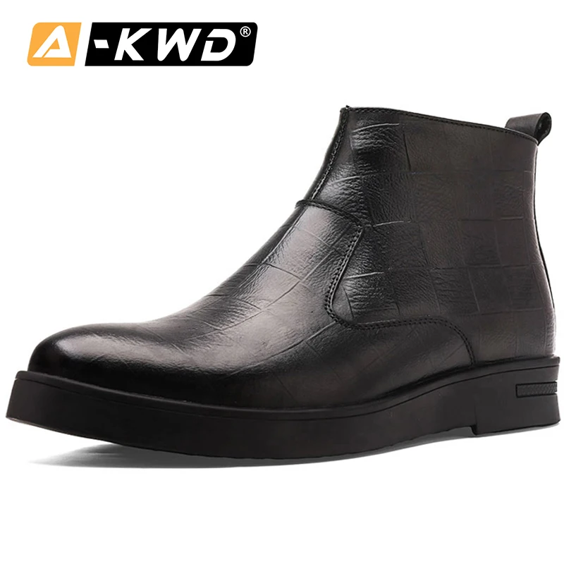 Autumn Couples Ankle Boots Genuine Leather Shoes Men Plus Size 35-47 High Tops Men Snow Boots Botas De Invierno Business Booties - Цвет: Lattice-Fur