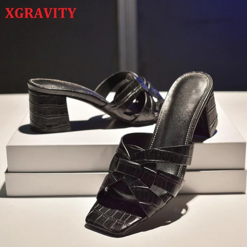 XGRAVITY 2021 Новая летняя обувь для женщин из натуральной кожи массивные тапочки