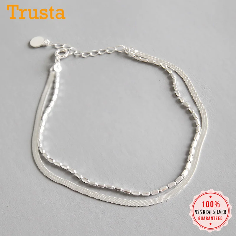 Trusta модный минималистичный браслет из стерлингового серебра 925 пробы с двойным слоем для женщин, свадебные украшения, подарок DS2291