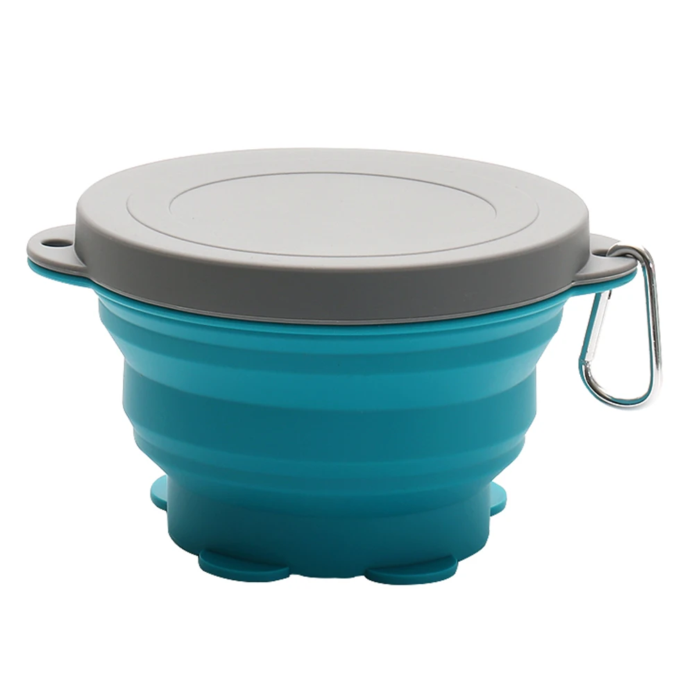 Прямая поставка, переносная силиконовая складная чаша Салатница с крышкой, уличная посуда, покрытая складной супница - Цвет: Blue