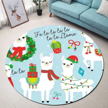 

Christmas Gift Alpaca Cactus Cartoon Round Carpet Bedroom Children Cloakroom Area Rugs Kids Play Mat Tent Floor Mats Home Deco