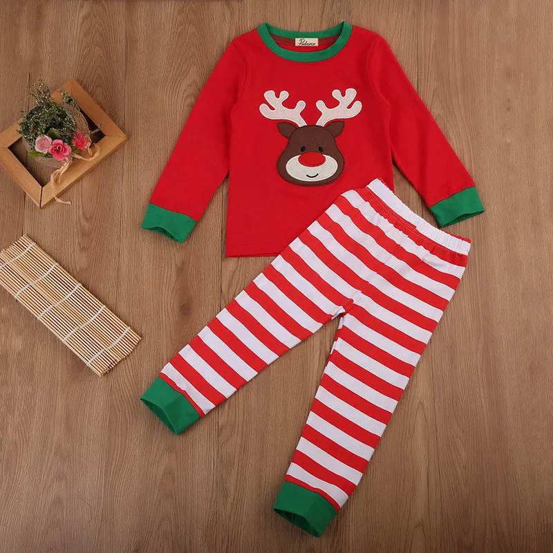 Pudcoco My First Christmas/Одежда для маленьких девочек; пижамный комплект; топы с оленем; полосатые штаны; одежда для сна; От 1 до 6 лет