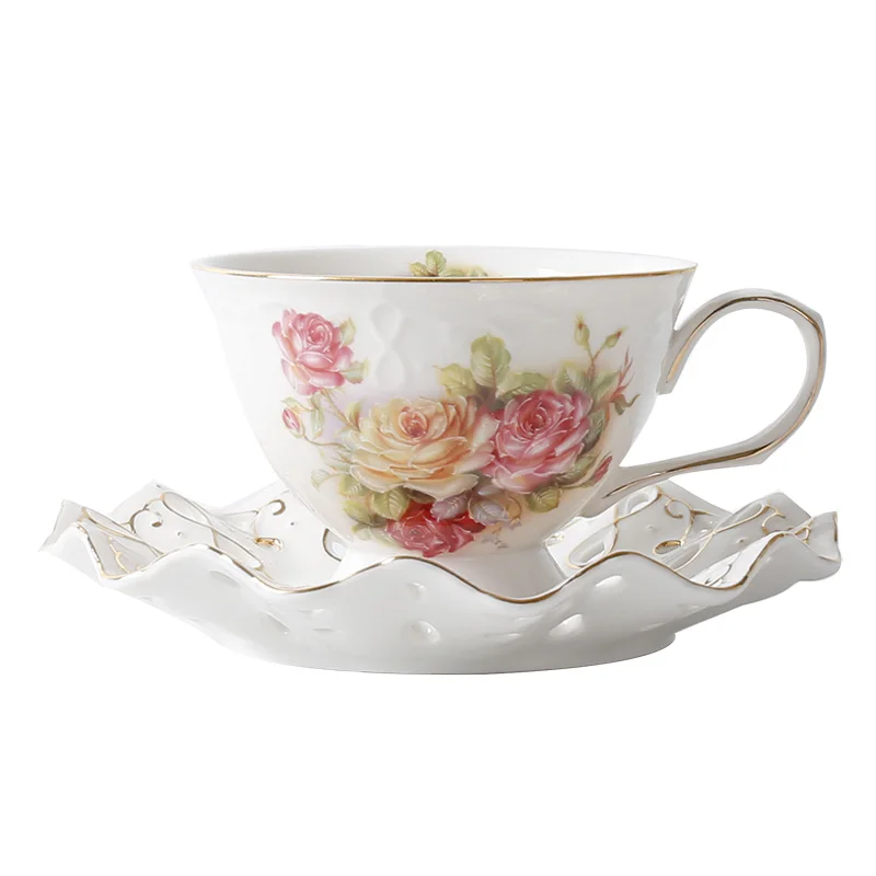 

Chinese Bone Porcelain Coffee Cup Set Elegant Tea Cup White Porcelain High Tea Tazas Miniature Cup And Saucer Rose Cup HH50BD