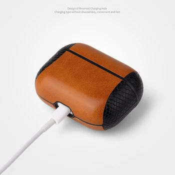 

case For Air Pods Pro Case PU Leather Snake Texture Bluetooth EarPhone Cover Case for Airpods Pro Skin WIth Earhook