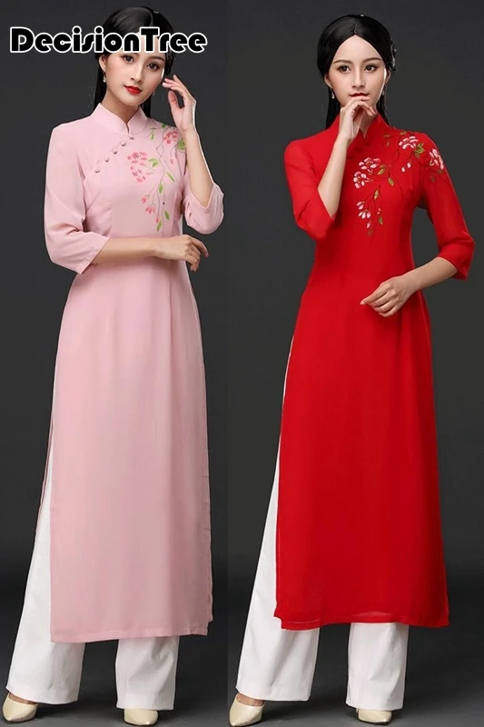Вьетнамский aodai вьетнамский cheongsam народный стиль более женственное платье для женщин традиционная одежда цветочный ao dai комплект
