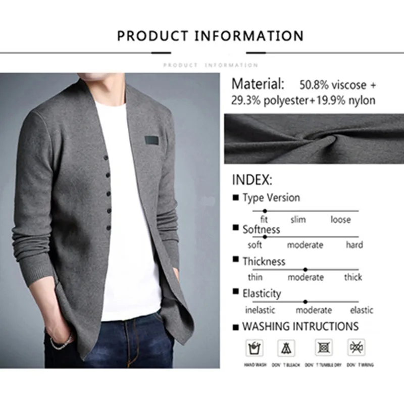 Hot Product TFETTERS Brand Sweater Autumn Knitted Sweater Outerwear Cardigan Sweater Men's Breasted Self-cultivation Black Sweater