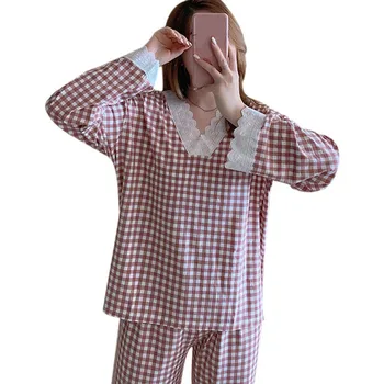 

2020 Ladies Autumn And Winter New Plaid Sweet Pajamas Suit