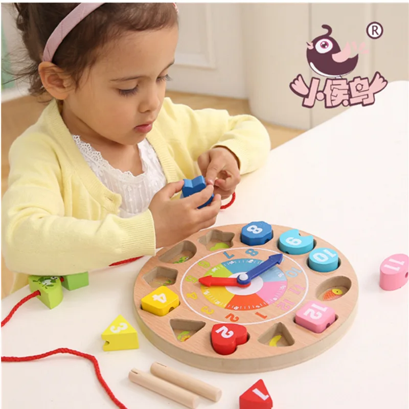 

Montessori Cross Wiring Clock Toy Geometric Shapes Matching Cognitive Alarm Clock Baby 1-3 Years Old Early Childhood Educational