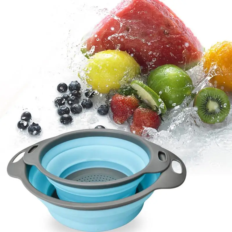 Silicone Collapsible Drain Basket Filter Creative Folding Vegetable Fruit Storage Basket Kitchen Multifunctional Storage Tool