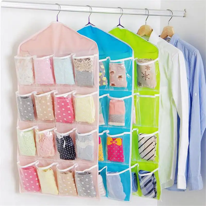 

16 Pockets Storage Bag Door Hanging Bags Socks Bra Underwear Rack Hanger Holder Clear Organizer Pouch