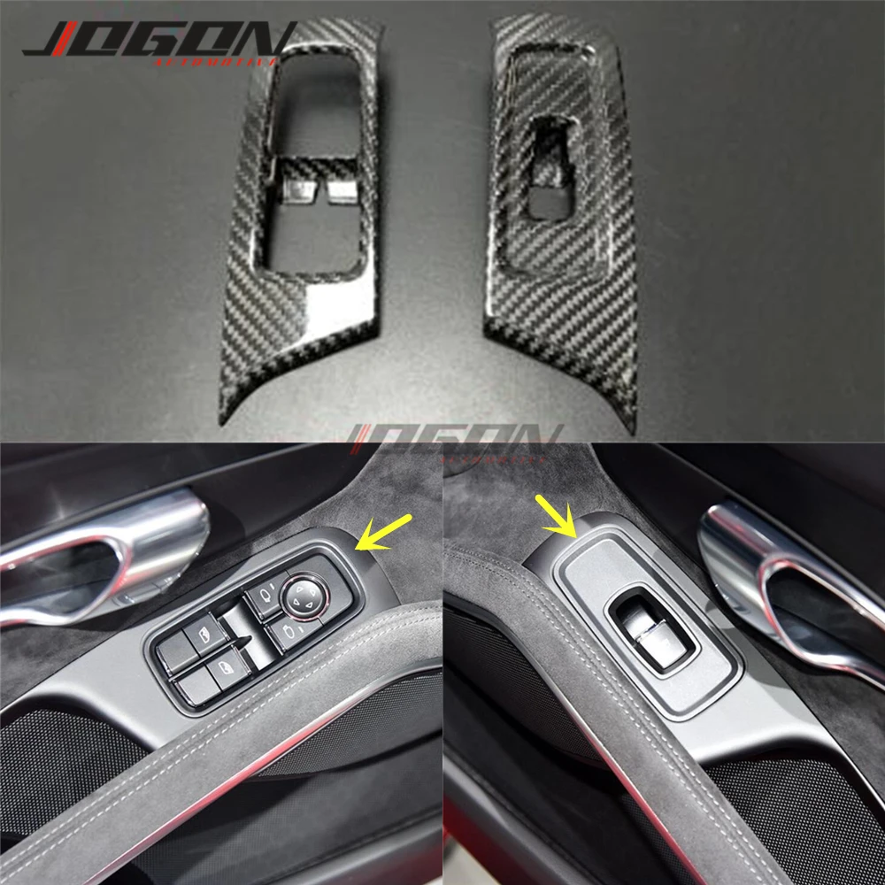 

For Porsche (982) 718 Boxster Cayman Spyder 2017-2020 LHD Carbon Fiber Car Interior Door Window Lifter Switch Button Cover Trim