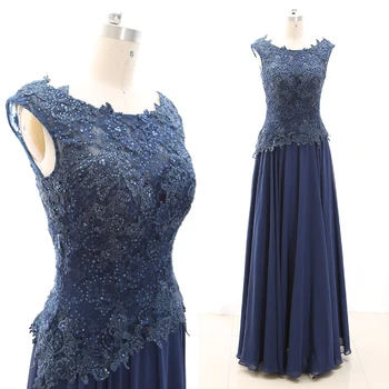 

MACloth Dark Navy Sheath O Neck Floor-Length Long Crystal Chiffon Prom Dresses Dress M 268290 Clearance