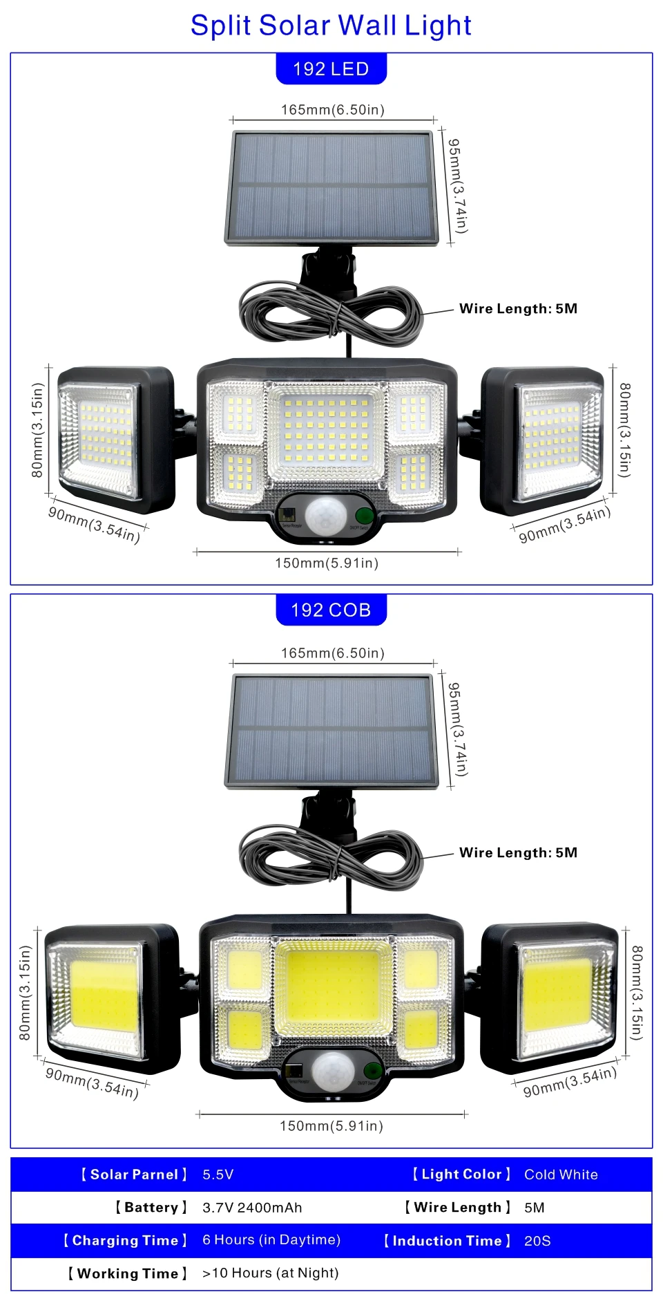 solar yard lights Outdoor LED Solar Lights 192 COB 3 Head Motion Sensor Patio Lights Waterproof 3 Modes with Remote Control Wall Lamp Garden Light solar wall lights