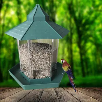 

Outdoor Wooden Birds House Shaped Feeder Food Container with For Garden Bird Feeder Park Seed Rope Hang Hotel Peanut Table K6A3