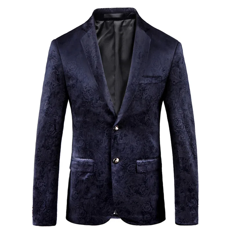 Blue Блейзер Мужской синий костюм с принтом пиджак мужской костюм Slim Fit Chaquetas Hombre De Vestir деловые вечерние блейзер Мужской EM119 - Цвет: Blue