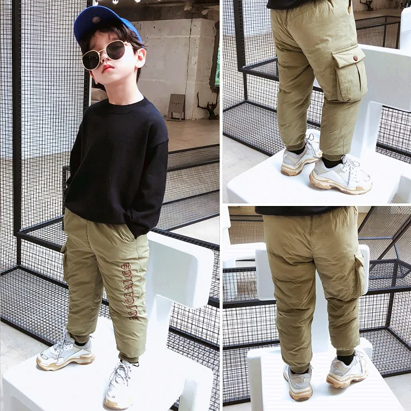 COOTELILI Girl Boy Winter Pants Cotton Padded Thick Warm Trousers Fashion Letter Ski Pants Pocket Children Pants Baby Kid Pants (11)