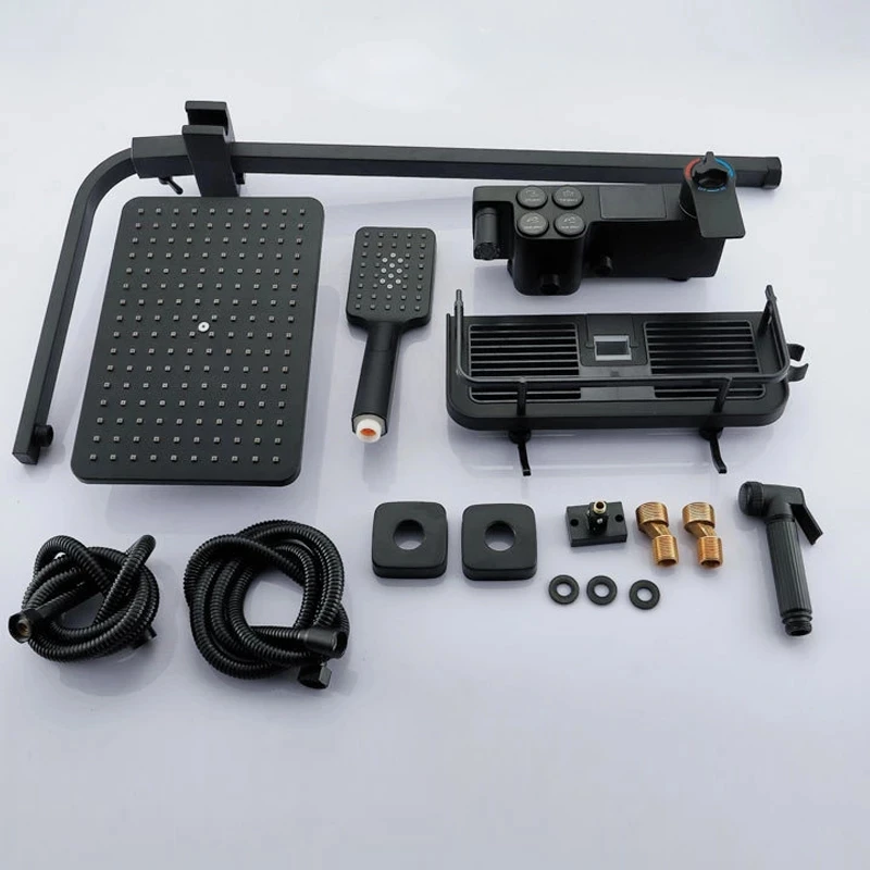 Black Thermostatic Digital Display Shower Faucet Set Rain Bathtub Faucet Mixer Crane Bidet 4-way Shower Mixer Bidet Tap