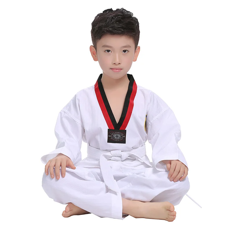 2022 TKD Costumes Clothing White Taekwondo Uniforms WTF Karate Judo Dobok Clothes Children Adult Unisex Long Sleeve Gi Uniform