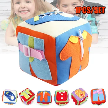 

Plush Dressing Blocks Toy Button Buckle Lace up Zipper Daily Learning Education Toy for Baby Toddler BM88