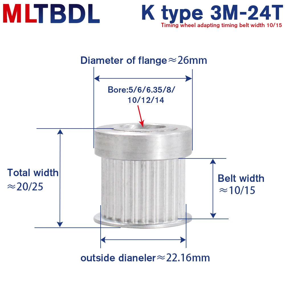 3M 24T Thời Gian Ròng Rọc 5/6/8/10 Mm Cấu Tạo Bánh Ròng Rọc 3 Mm 10/15 Mm Chiều Rộng Thắt Lưng K Loại Nhôm Đồng Bộ Thời Gian Đai Ròng Rọc