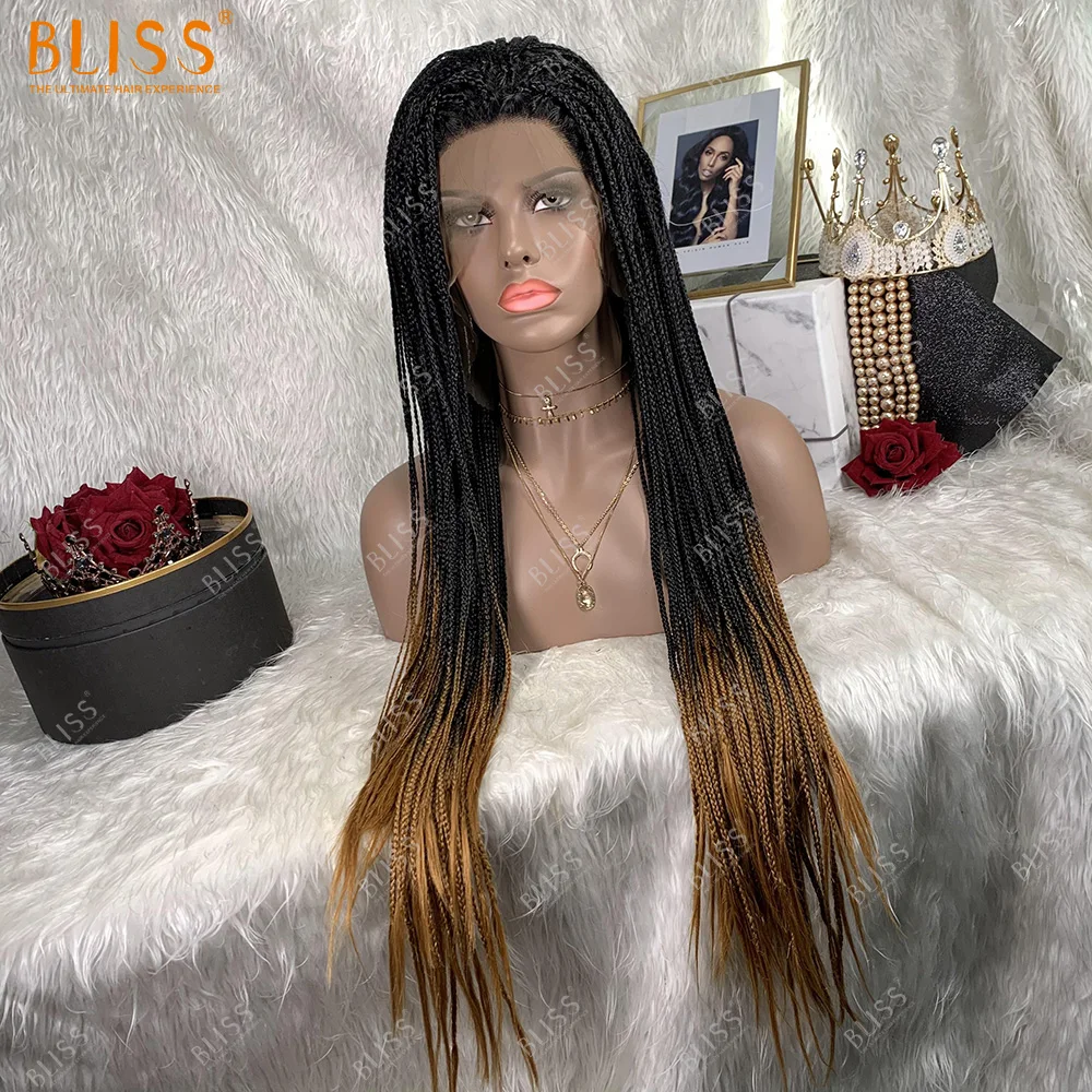 

Bliss Micro Braiding Synthetic Hair Lace Front Wigs Ombre Small Twisted Blonde Box Braids Wigs For Black Women Wholesale