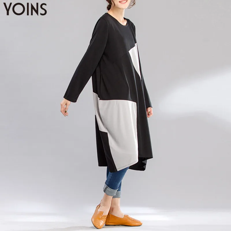 Винтажное платье Кафтан YOINS с круглым вырезом и длинным рукавом свободное