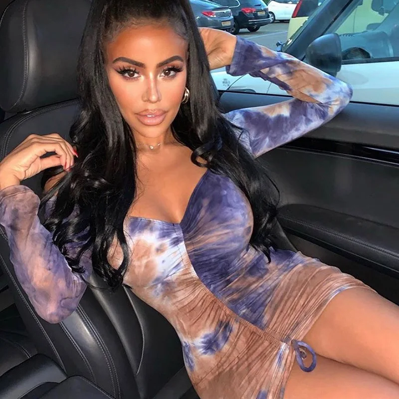 Club Dress Elegant Women Print Bodycon Mini Dress Long Sleeve Ladies Dresses Evening Party Off Shoulder Dress Clubwear Vestitos