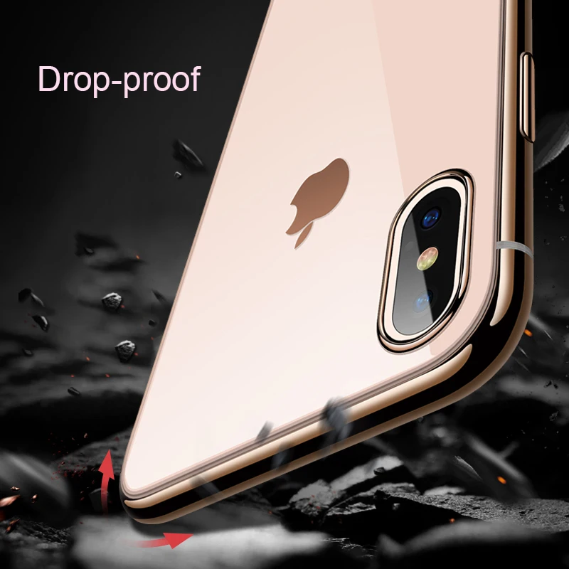 С гальваническим покрытием ТПУ мягкий чехол для iPhone 11 Pro 7 8 Plus, 6, 6 S, для iPhone XS Max XR X силиконовый прозрачный футляр с краями, покрытыми металлом чехол