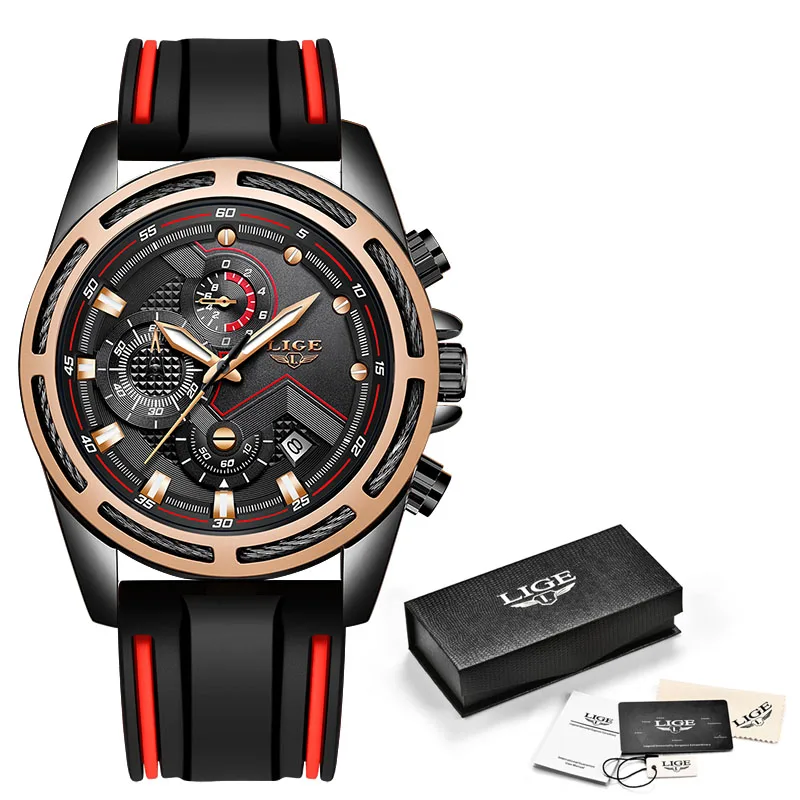 Black rose gold Мужские часы s Топ бренд класса люкс LIGE Модные Бизнес кварцевые мужские часы военные водонепроницаемые спортивные наручные часы Relogio Masculino - Цвет: Black rose gold