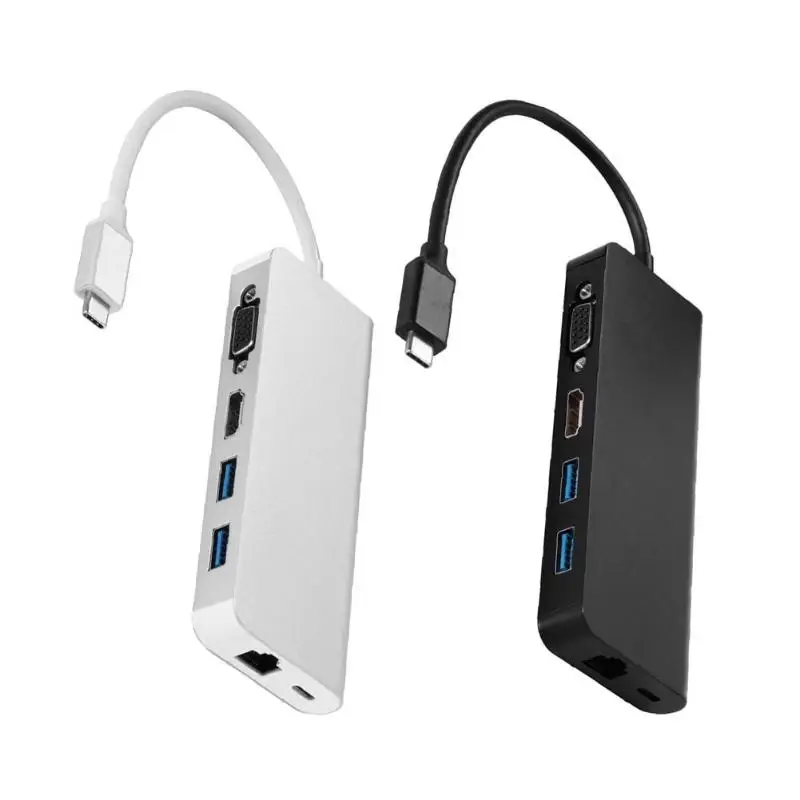 6 в 1 type C концентратор тип-c к HDMI VGA RJ45 двойной USB3.0 PD порт Кабель-адаптер для компьютера Macbook