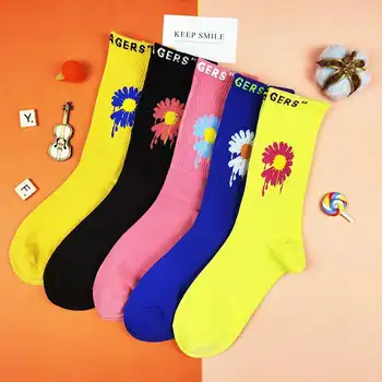 

Sock female long tube floret color medium tube chaoyuansu high waisted autumn and winter versatile pile socks