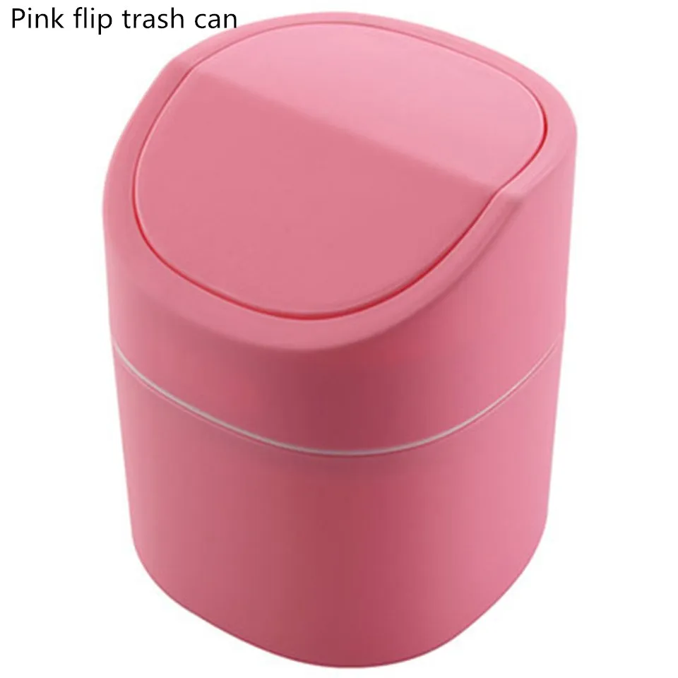 Pink Пластиковая маленькая мусорная корзина, Милая Мини мусорная корзина для закусок, Настольная корзина для дома, офиса, может для хранения, бытовые чистящие инструменты с крышкой - Цвет: Pink