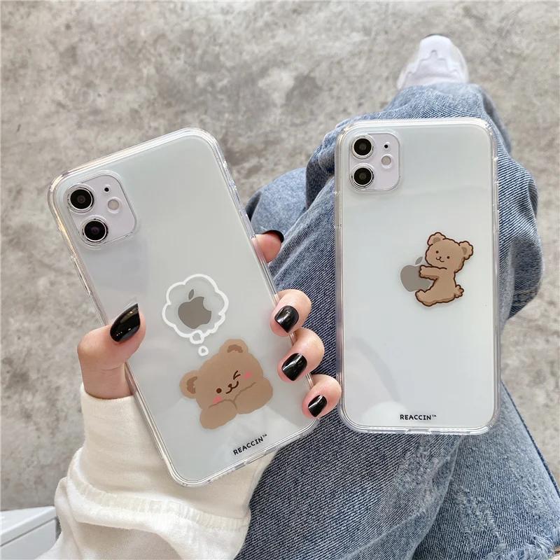Funny Bear Cute Cartoon Transparent Phone Case For Iphone 12 11 Pro Max Mini 7 8 Plus X Xs Max Xr Animal Couple Soft Tpu Cover Mobile Phone Cases Covers Aliexpress