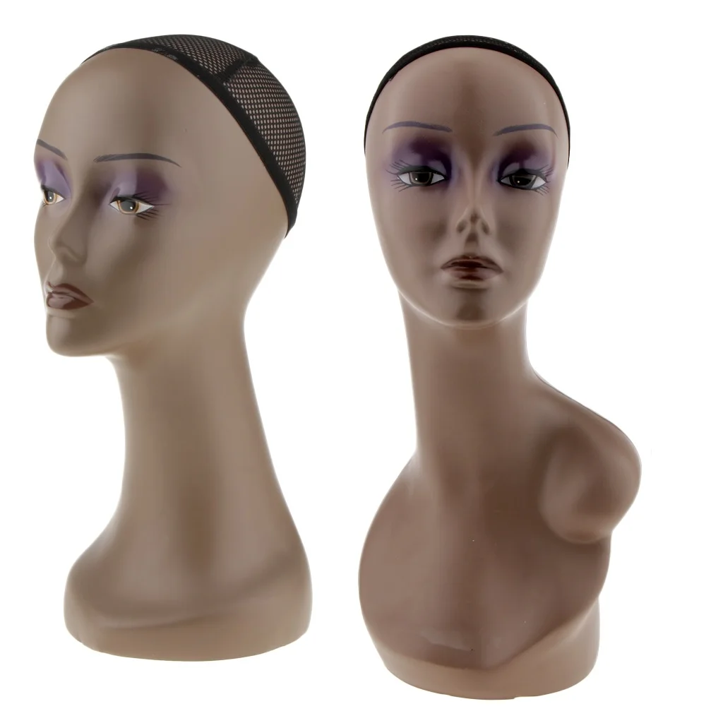 2x Hair Wigs Making Jewelry Display Head Female Mannequin Head Black Women Manikin Model W/ Cap