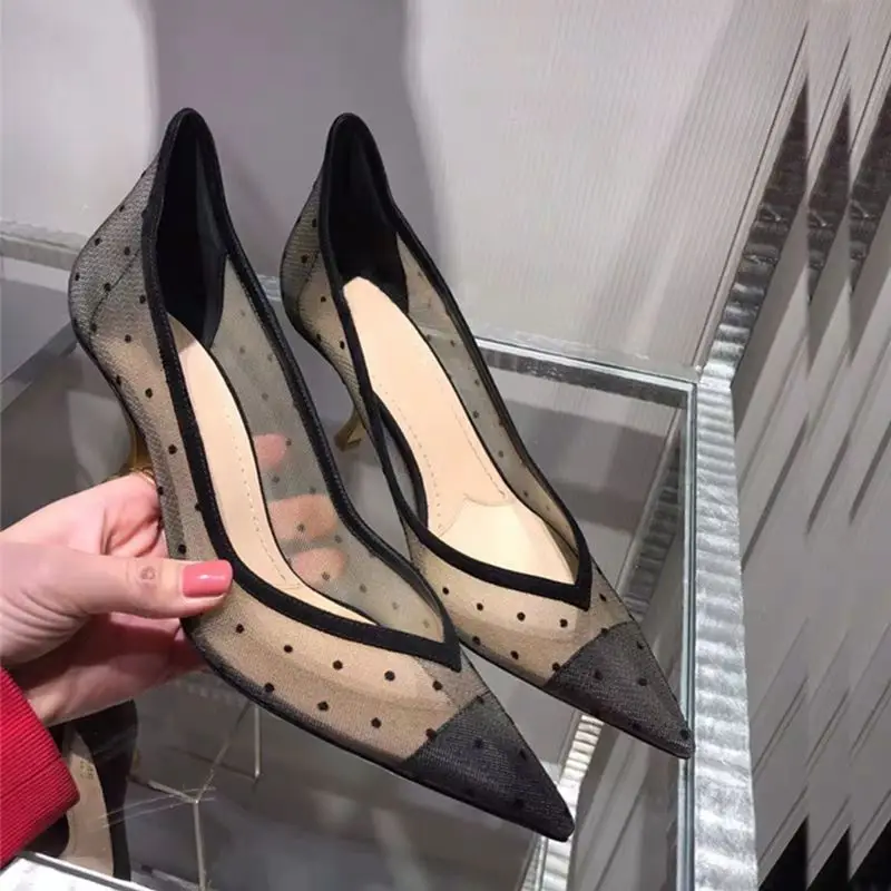 YINKOGET модный бренд ткань Обувь на высоком каблуке с острым носком; Очаровательная обувь для девочек модная пикантная обувь Туфли женщинские на каблуке весна-осень обувь