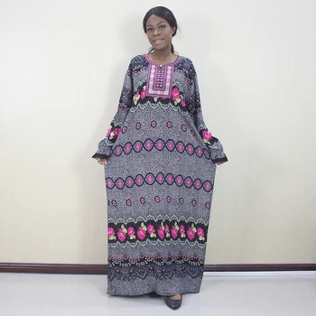 

100% cotton 2019 Newest African Dresses For Women Rose print Lace Sleeve Loose Dress