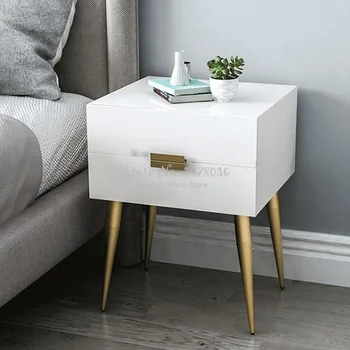 

Light Luxury Modern Nightstands Wooden Side Tables Furniture Bebroom Storage Cabinet Night Table with Metal Foot/Drawers