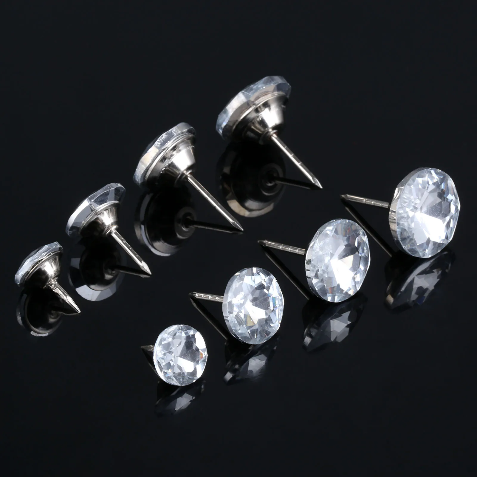 14/18/20/22mm Diameter Diamond Crystal Glass Upholstery Nails Button Tacks Studs Pins 10Pcs
