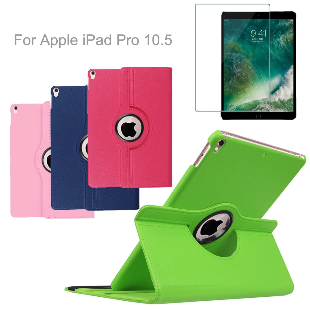 Magnetic 360 Degree Rotion Shell Case For Apple iPad Pro 10.5 inch Flip Fold Holder + 9H Tempered Glass Tablet Screen Protector