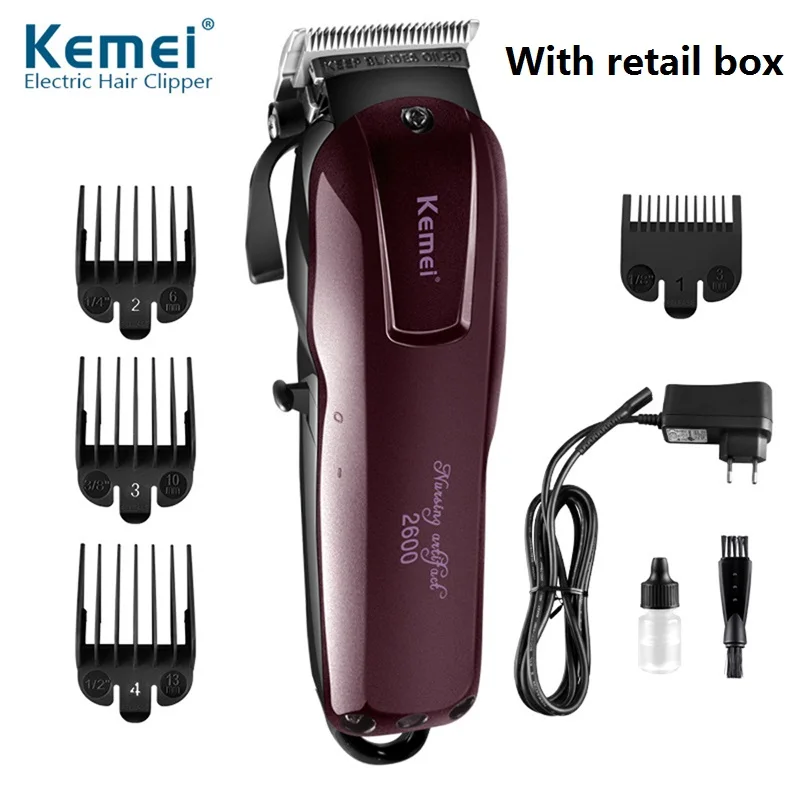 With retail box Профессиональная машинка для стрижки волос 100-240 В Kemei, электрический триммер для волос, мощный станок для бритья волос, электрическая бритва для стрижки бороды - Цвет: With retail box