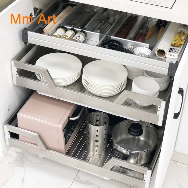 Stainless Steel Drawer Basket Kitchen Cabinet Basket Vegetable Drawer Storage