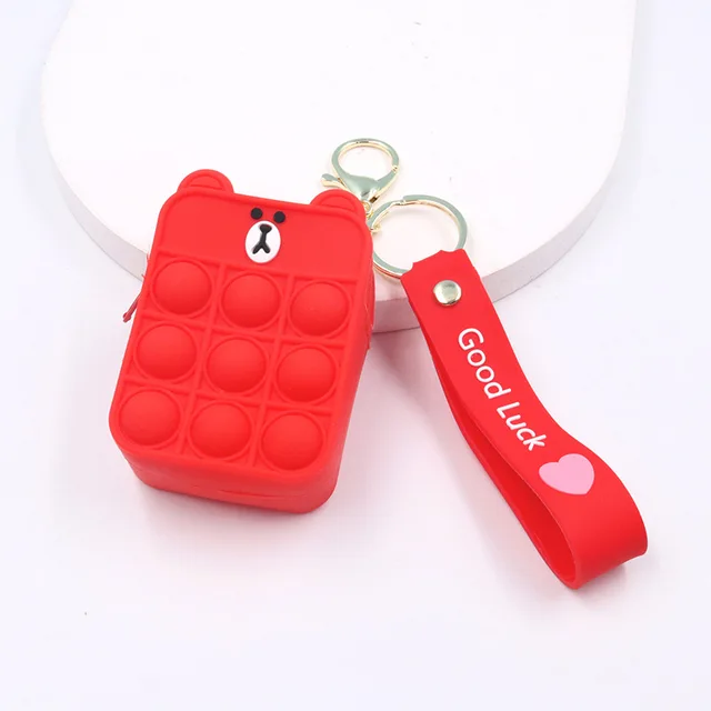 New Popit Mini Money Wallet Fingertip Toys Push Bubble Popite Pendant Bag Hot Sale Adult Decompression Toys Children Anti-Stress Red bear
