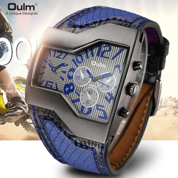 

Oulm Fashion Male Quartz Watch Unique Designer Creative Mens Sport Watches Two Time Zone Men Casual Wristwatch relogio masculino