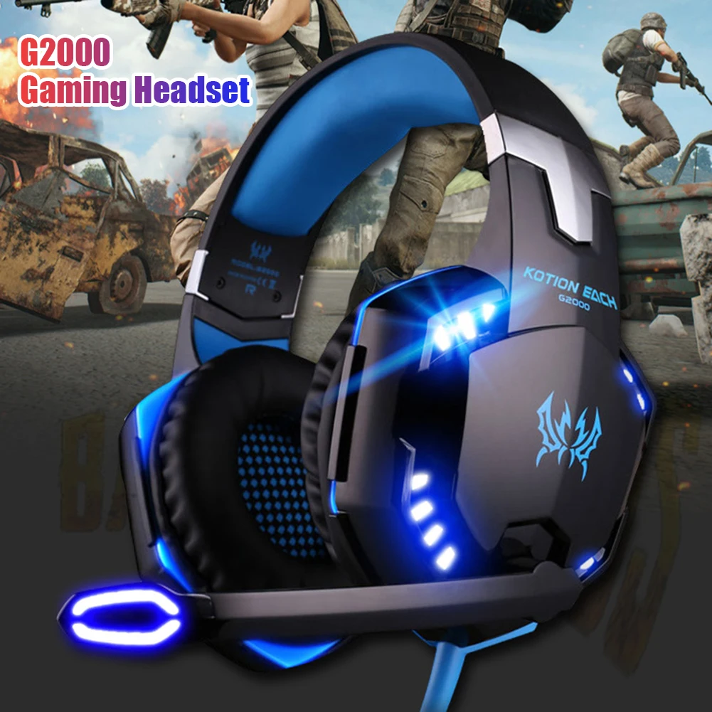 Professional G2000 Deep Bass Lighting Gaming Headphone 3 5mm Wired Stereo Computer PC Over Ear Headset with Microphone Gifts